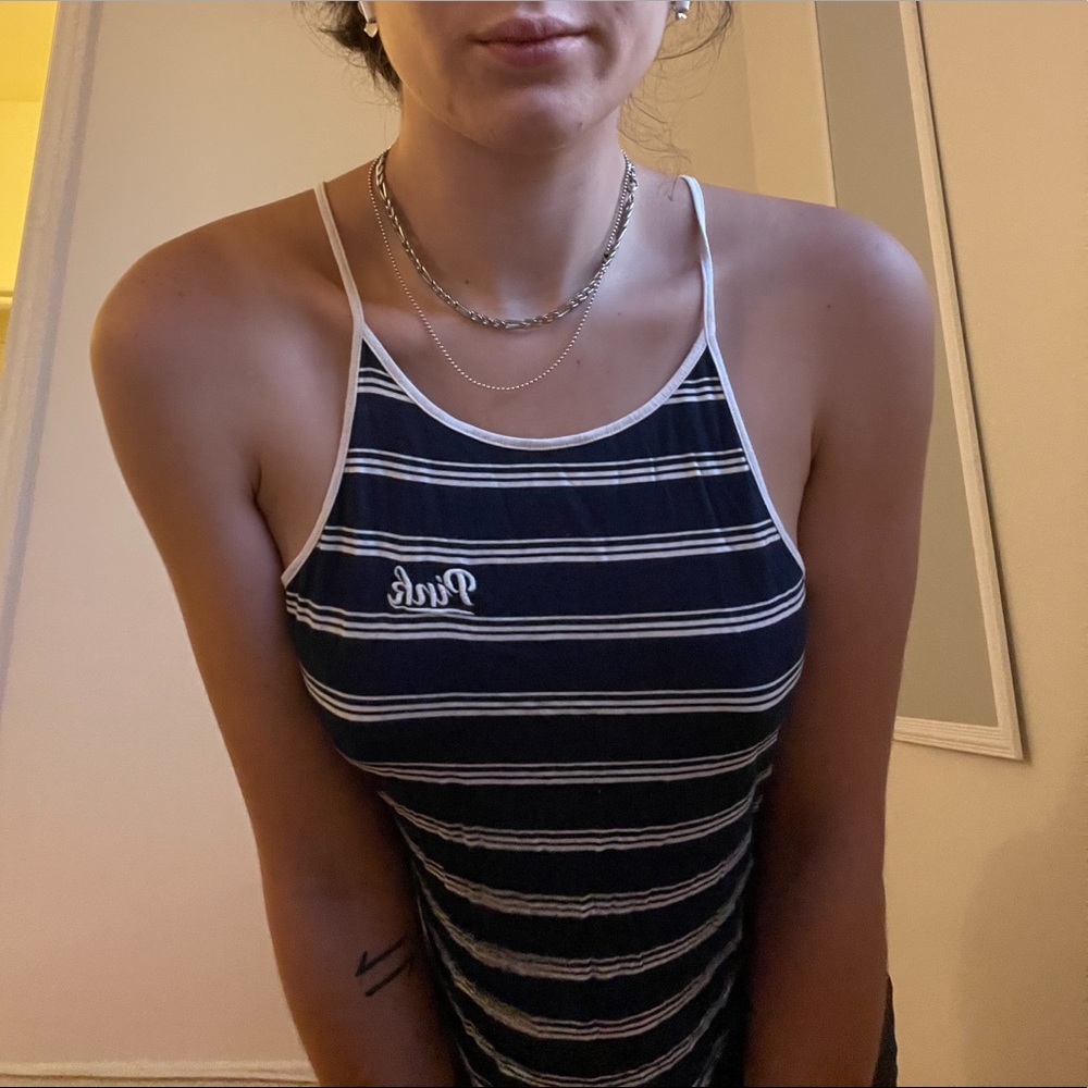 PINK blue striped tank-M